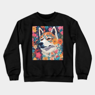 Garden Husky, Siberian Husky with Flowers Crewneck Sweatshirt